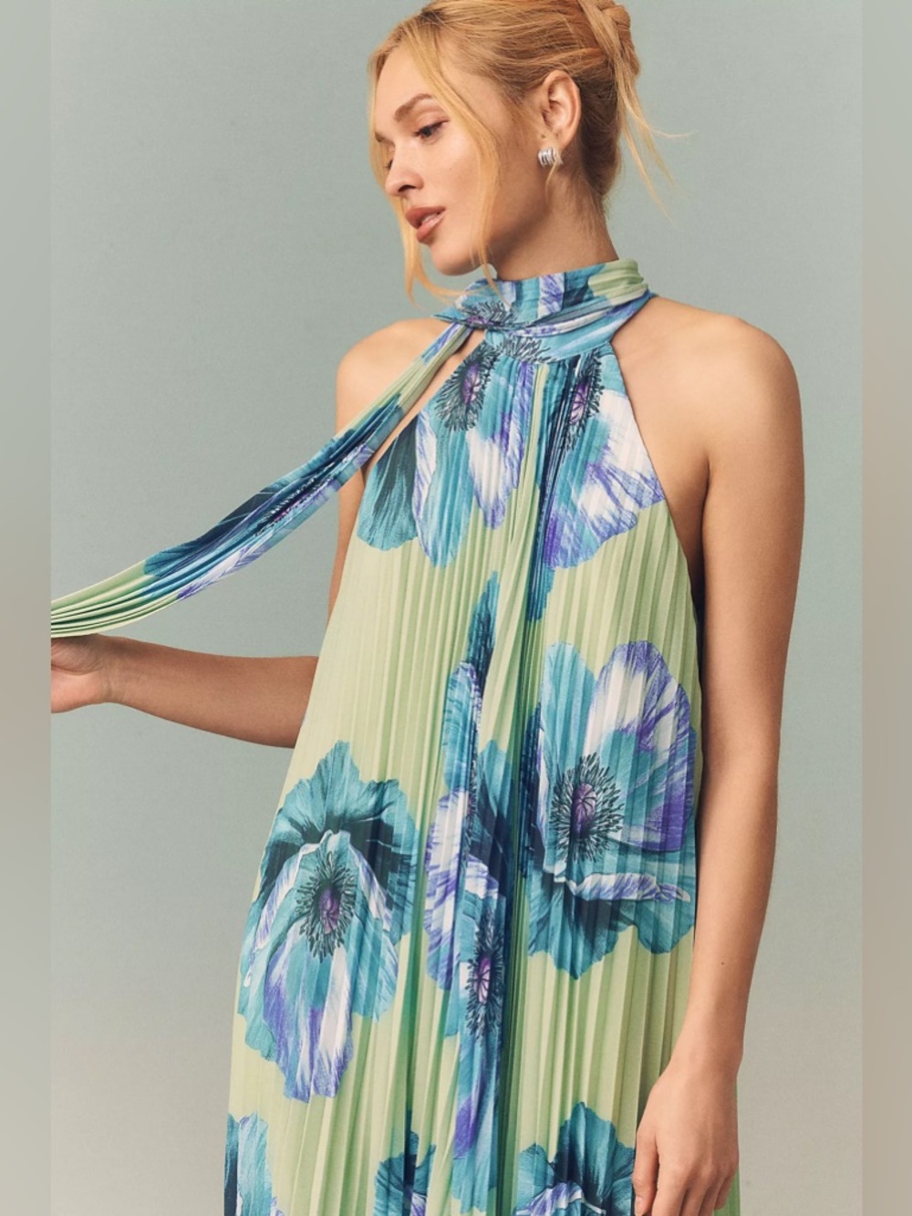 BHLDN Rosie Mock-Neck Pleated Chiffon Maxi Dress Anthropologie Summer Wedding ✅ - Picture 7 of 8